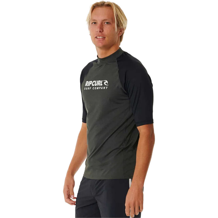 2024 Rip Curl Mens Shock UV Short Sleeve Rash Vest 147MRV - Black Marled